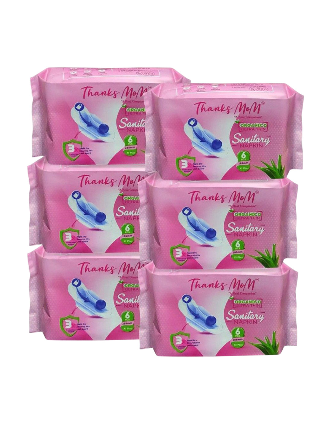 THANKS MOM Set Of 6 Organico Ultra Thin Sanitary Napkin- 6 Pcs Each- XL