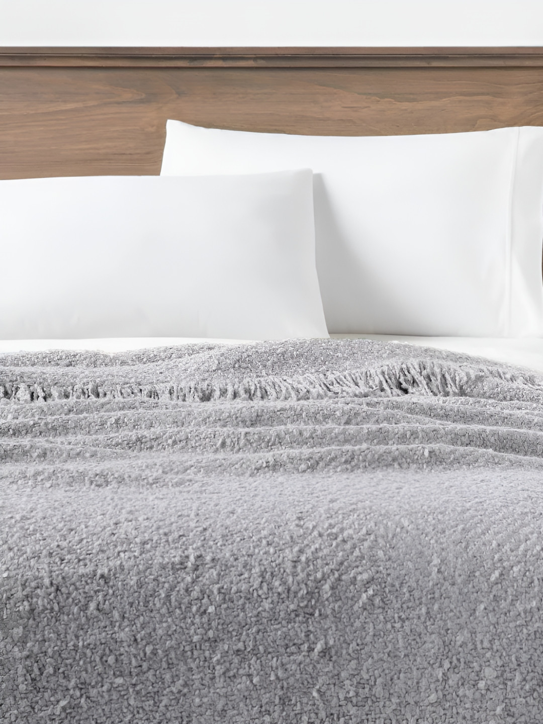CAZIMO Grey Rectangular Fringed Throw