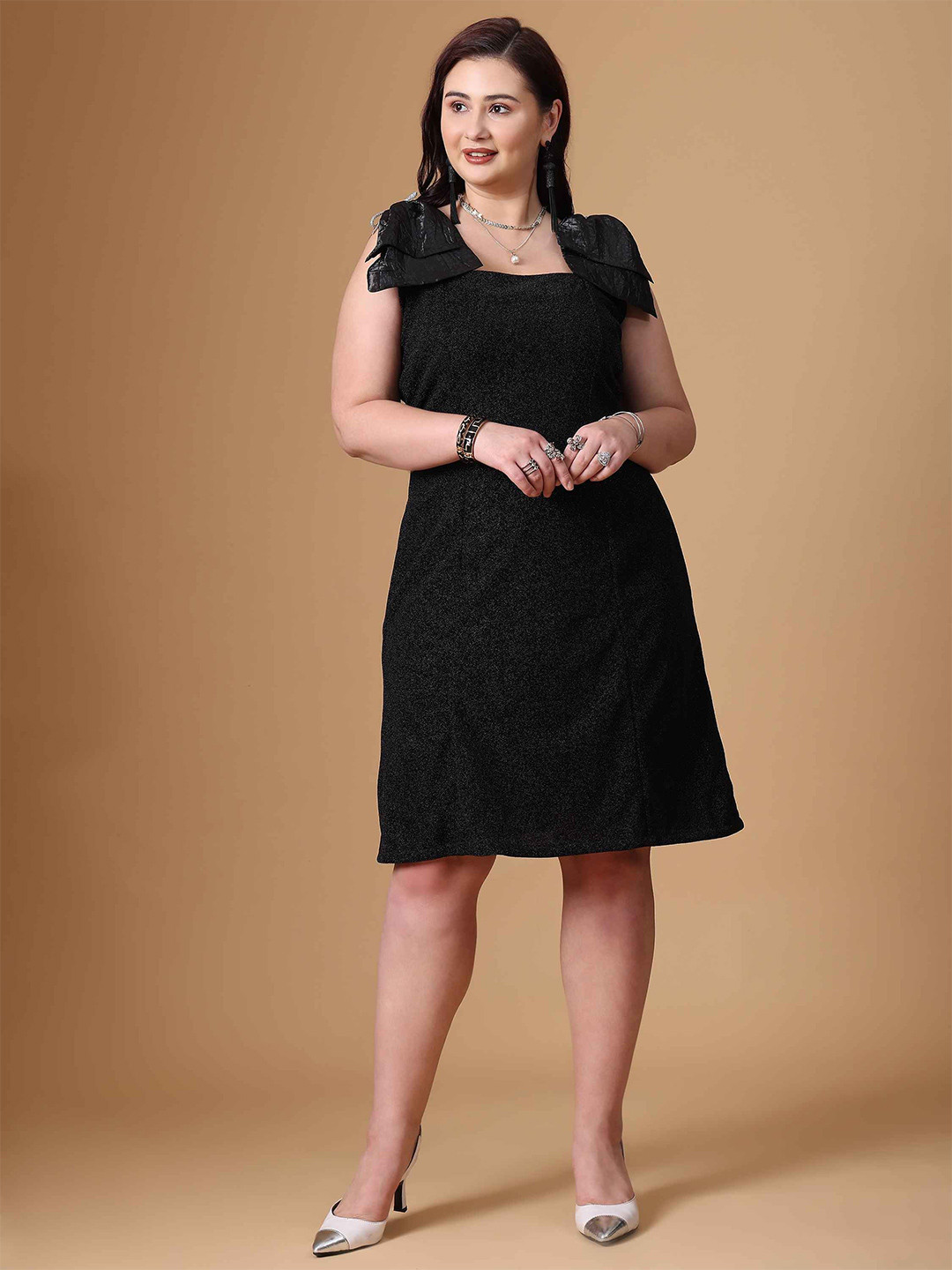Curvy Lane Plus Size Women Self Design A-Line Mini Dress