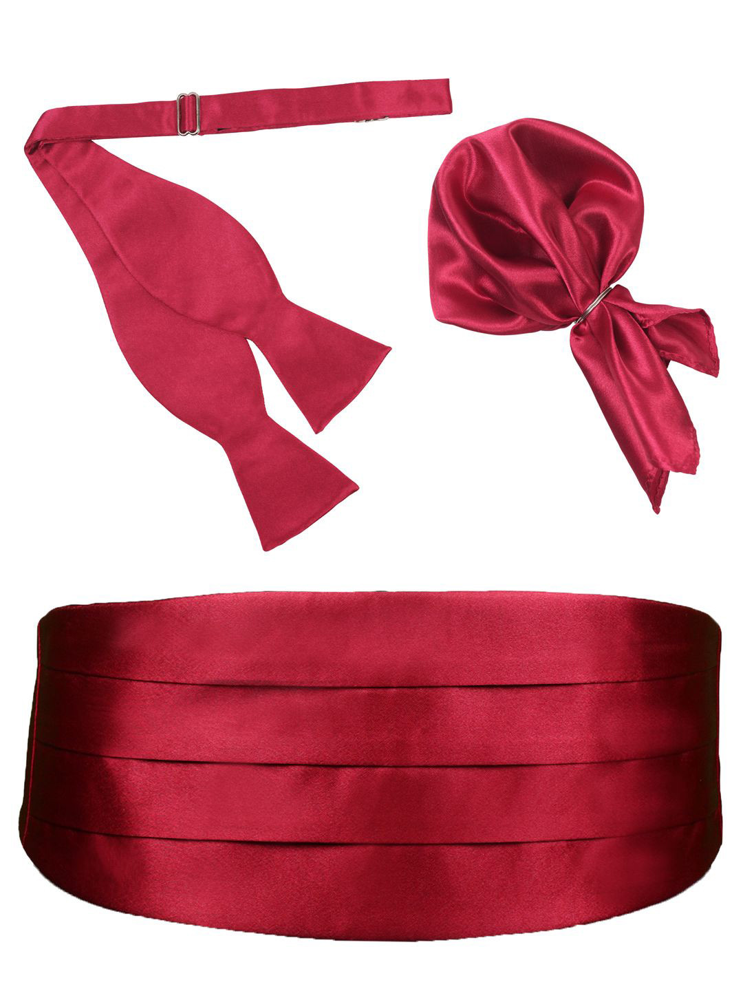 Peluche Maroon Affair Solid Cummerbund Open Bow Tie & Pocket Square Set