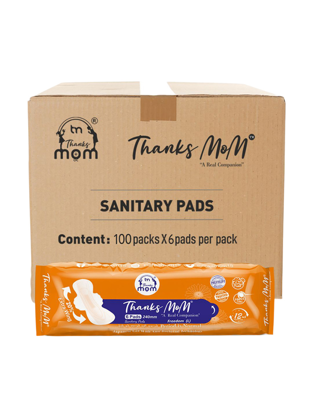 THANKS MOM Freedom Set Of 100 Soft Cotton Sanitary Pads - L - 6 Pads Each