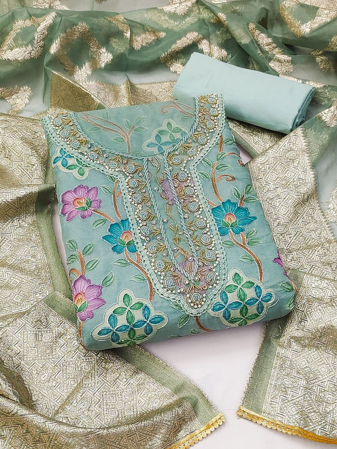 NEGRONI Printed Organza Unstitched Dress Material