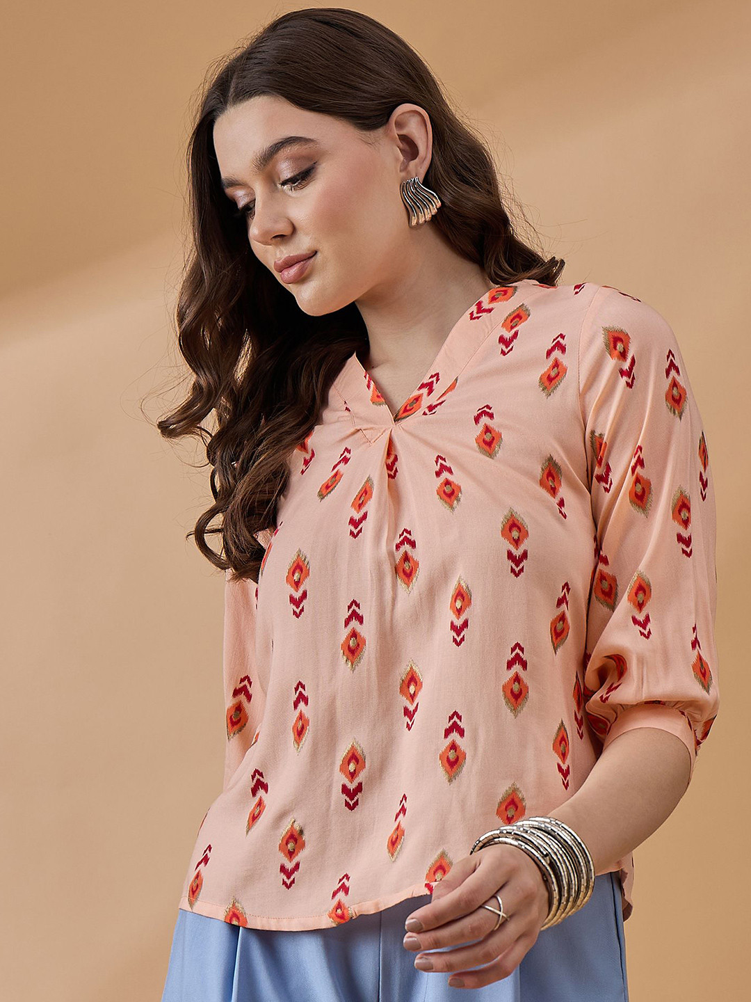 Winza Designer Printed V-Neck Regular Top