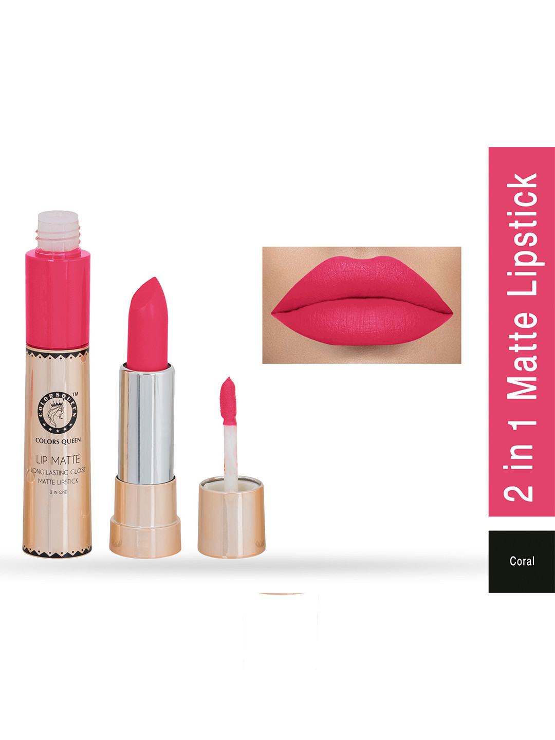 Colors Queen Lip Matte Long Lasting Gloss 2 in 1 Lipstick 8 g  - Coral