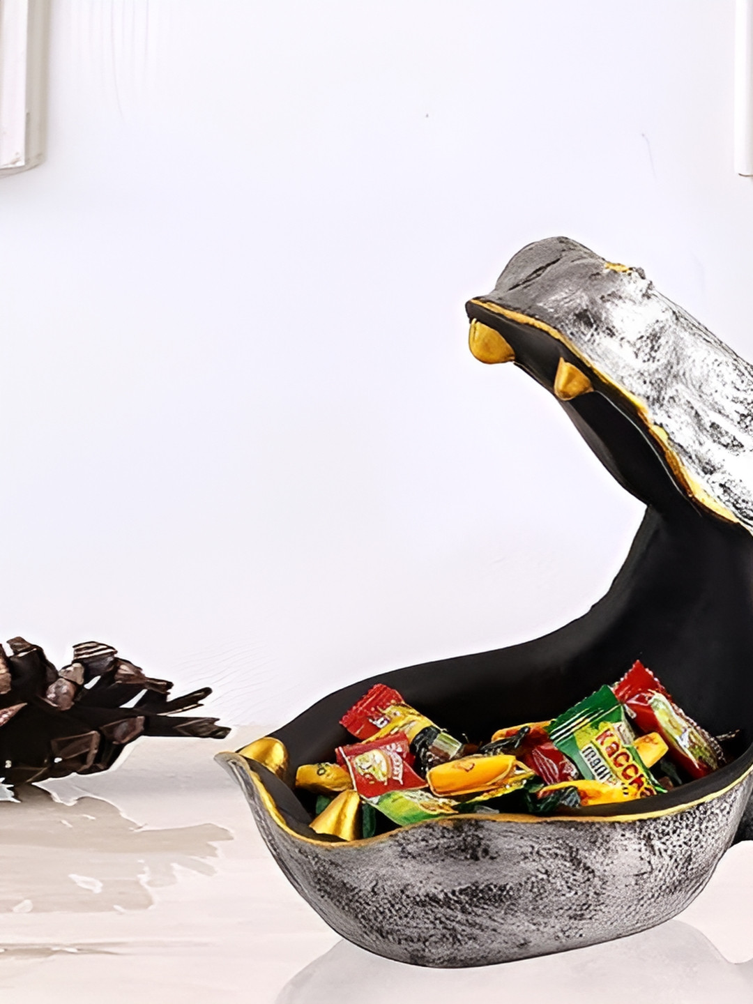 Zart Angry Hippopotamus Silver Polyresin Natural Living Room Medium Showpiece - 8 Inches