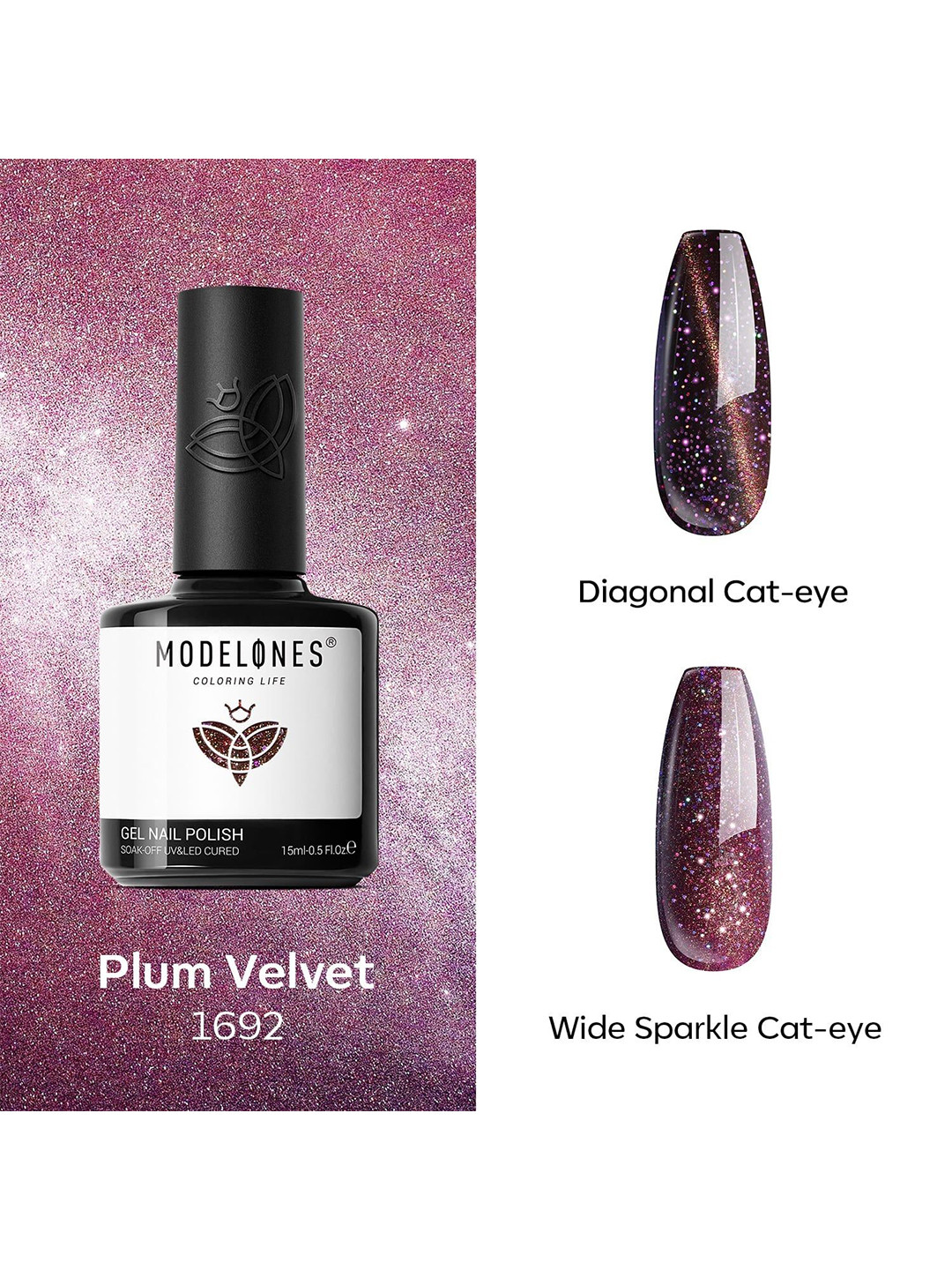Modelones Soak Off UV & LED Long Lasting Gel Nail Polish - 15 ml- Plum Velvet 1692