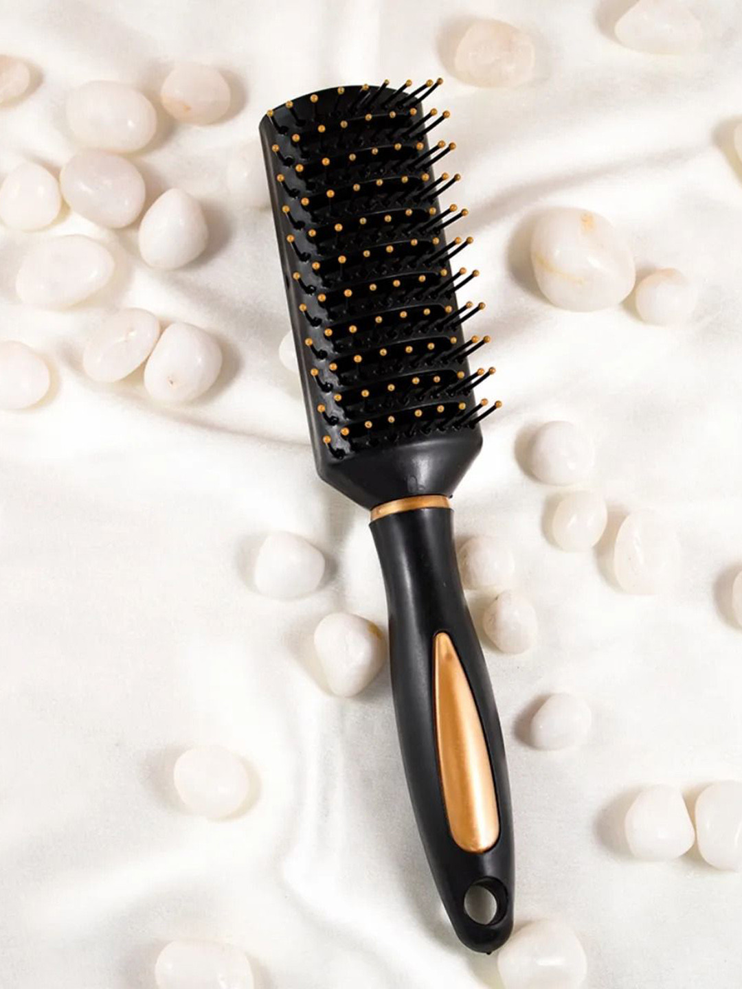Jewelz Flat Hair Brush For Effortless Detangling & Smoothening - Black
