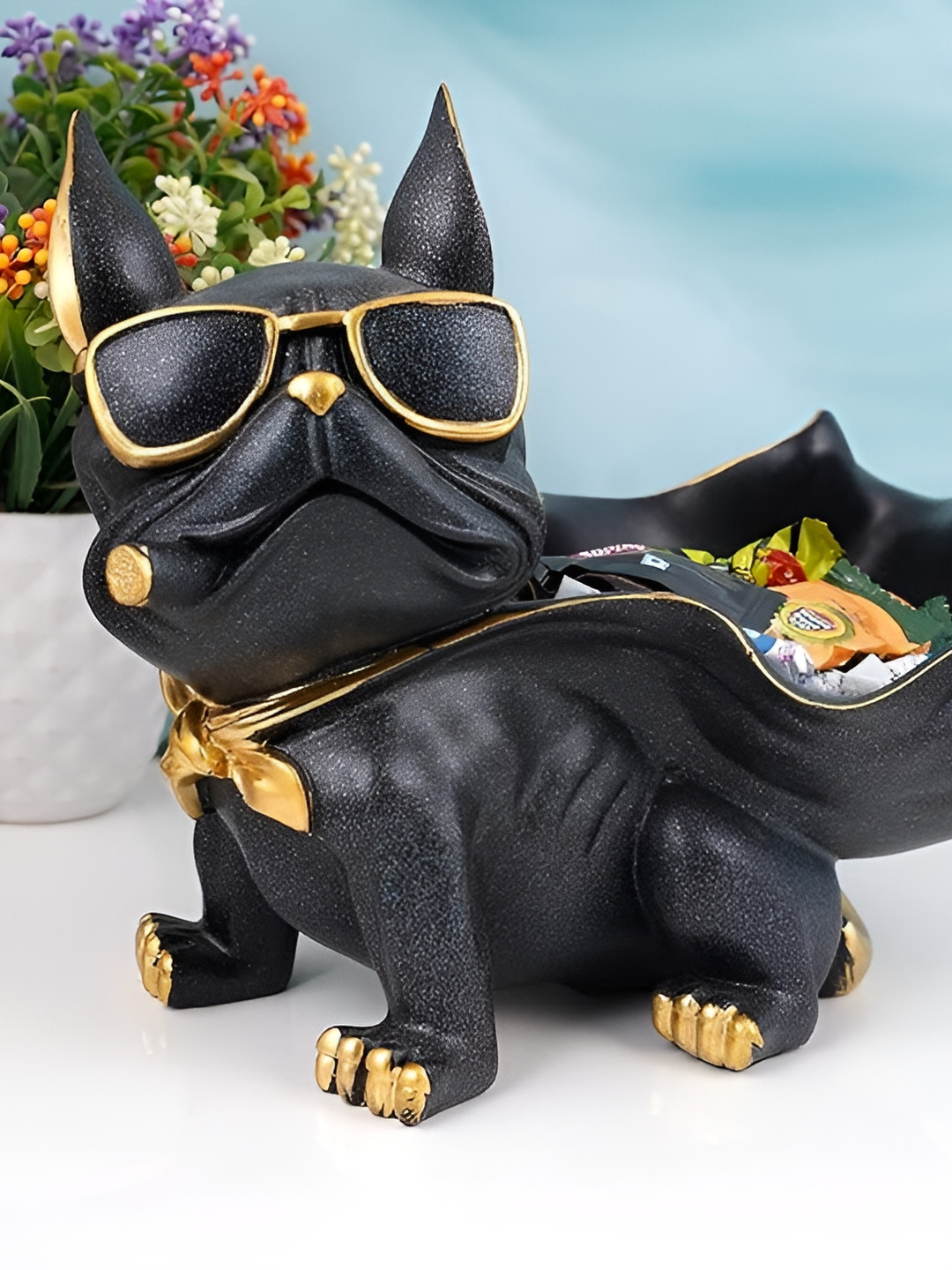 Zart Cool Dog Black Polyresin Matte Living Room Medium Showpiece - 8 Inches