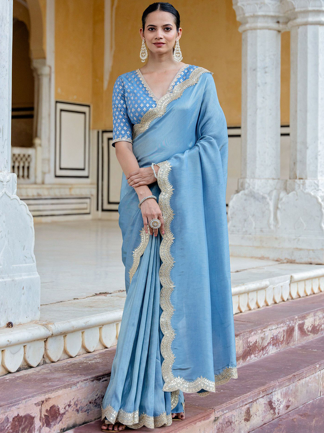 KASYA Woven Design Premium Tissue Festive Saree With Jacquard Blouse