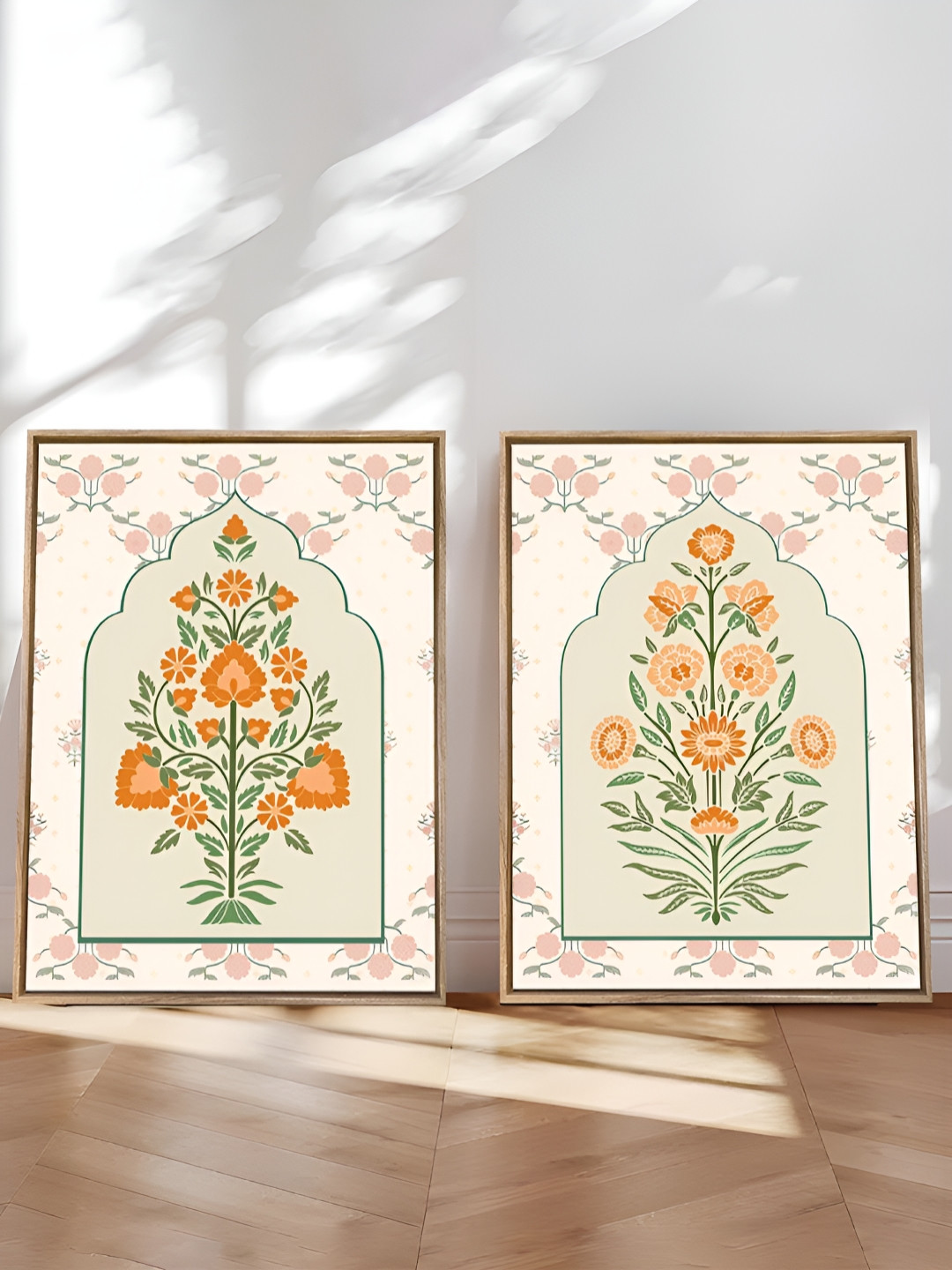 Art Street Orange & Green 2 Piece Canvas Floral and Botanical Wall Paintings