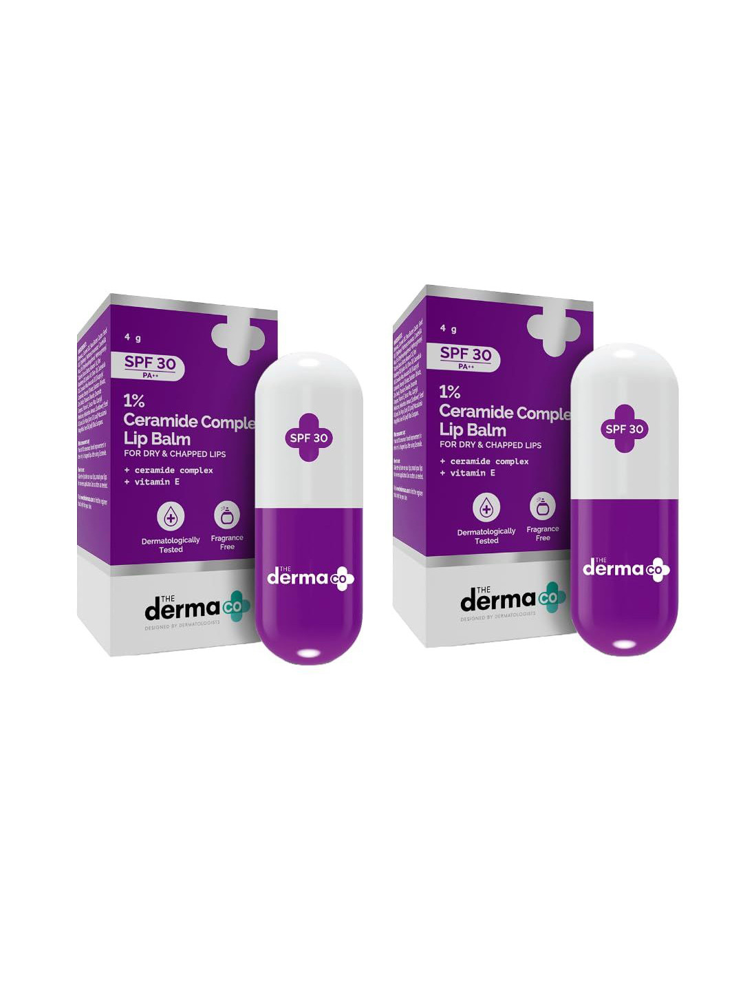 The Derma co. Set Of 2 1% Ceramide Complex Lip Balm With Vitamin E  SPF 30 PA++ -4 g Each