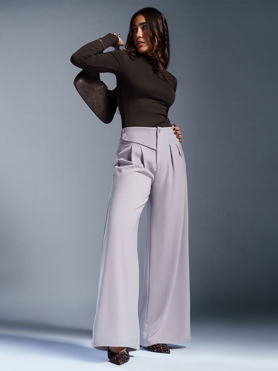 FREAKINS Gentle Grey Stylised Waist Korean Pants