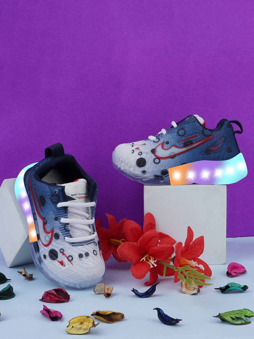 BAESD Kids Woven Design Lace-Ups Led Light Breathable Running Shoes Sneaker