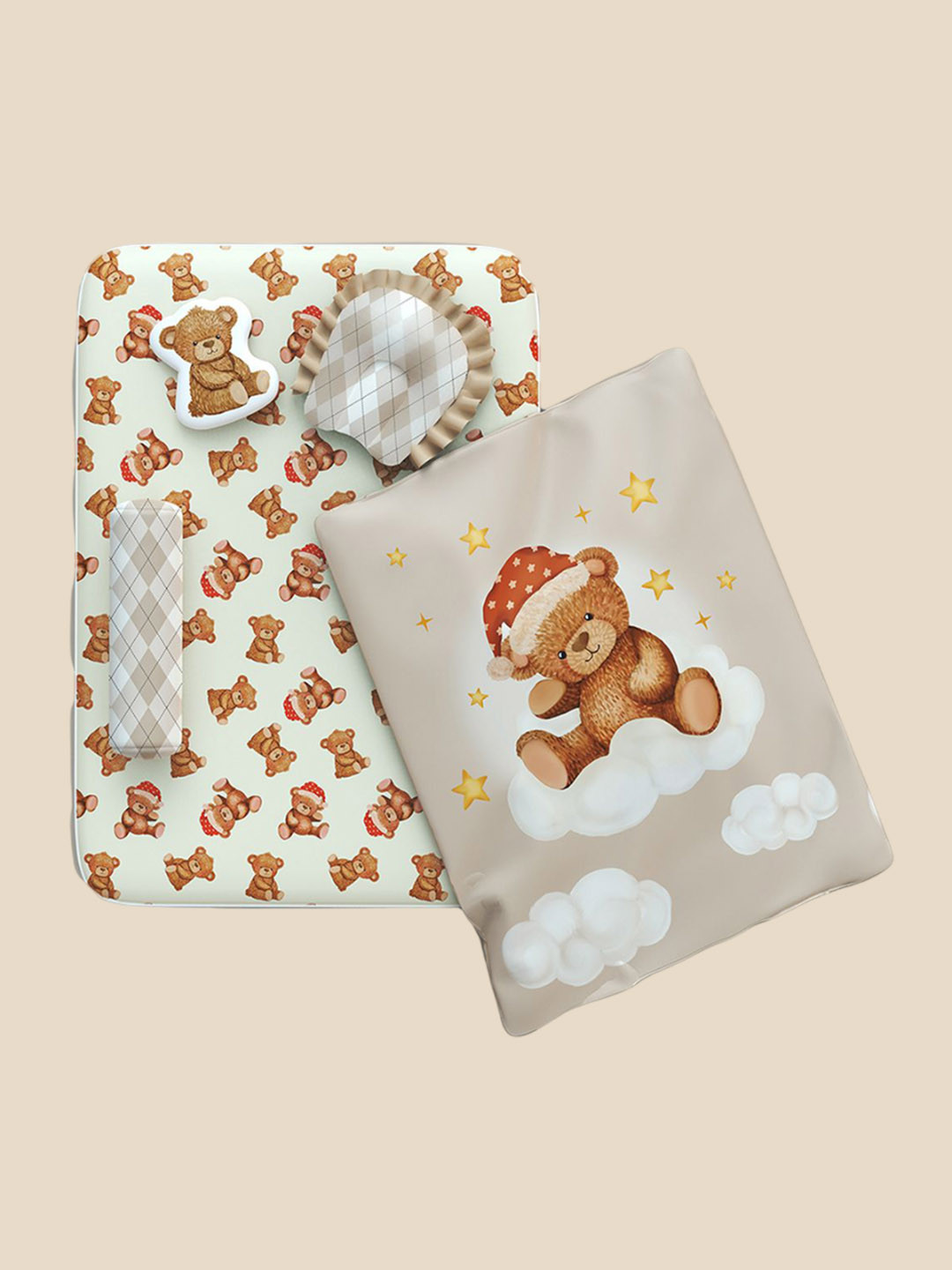 Fancy Fluff Kids 6-Pcs Beige & Brown Printed Organic Cotton Baby Bed Set