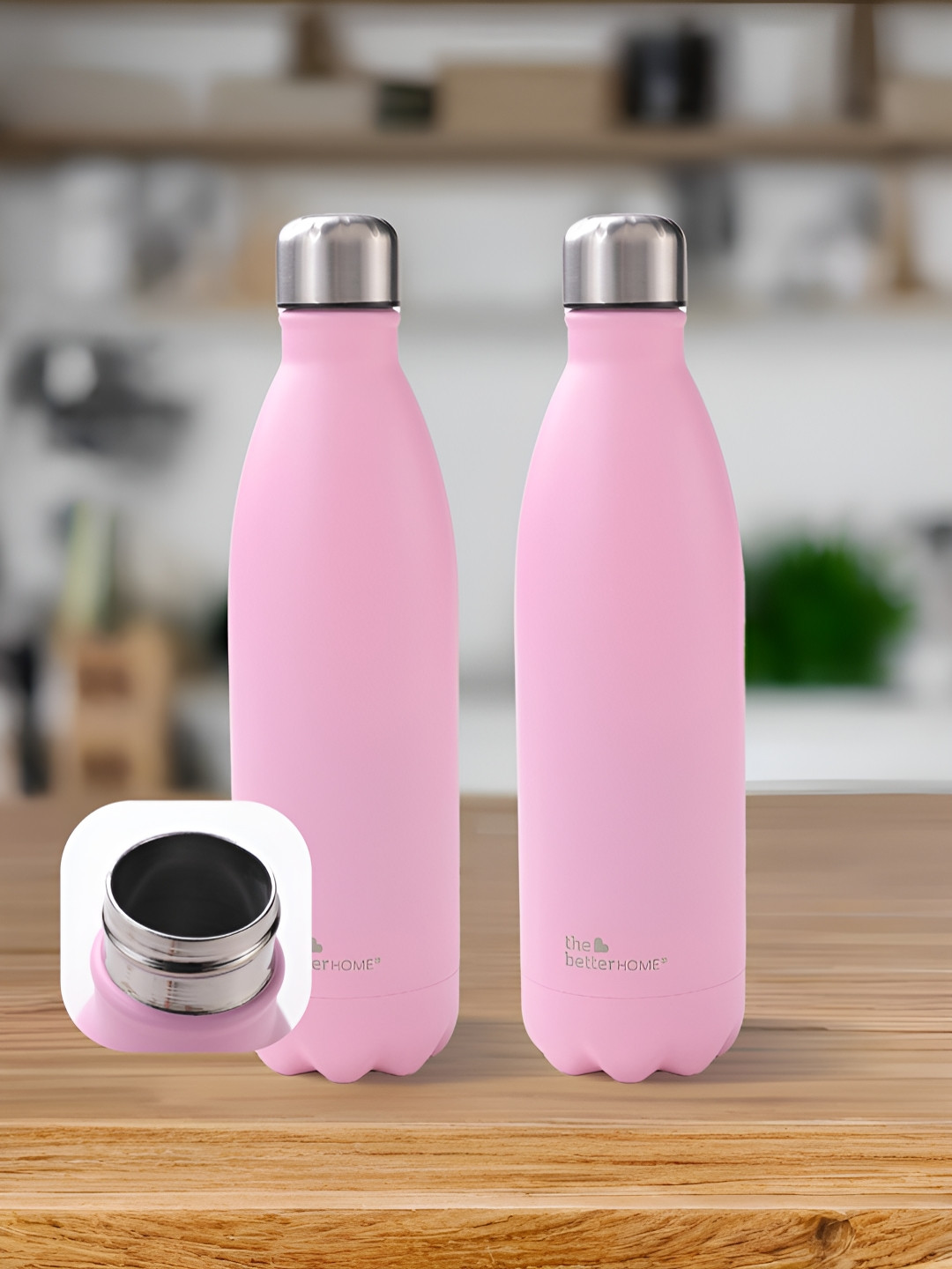 The Better Home Pink Brand Logo Stainless Steel Double Wall Vacuum 2 Pcs Water Bottle - 1L