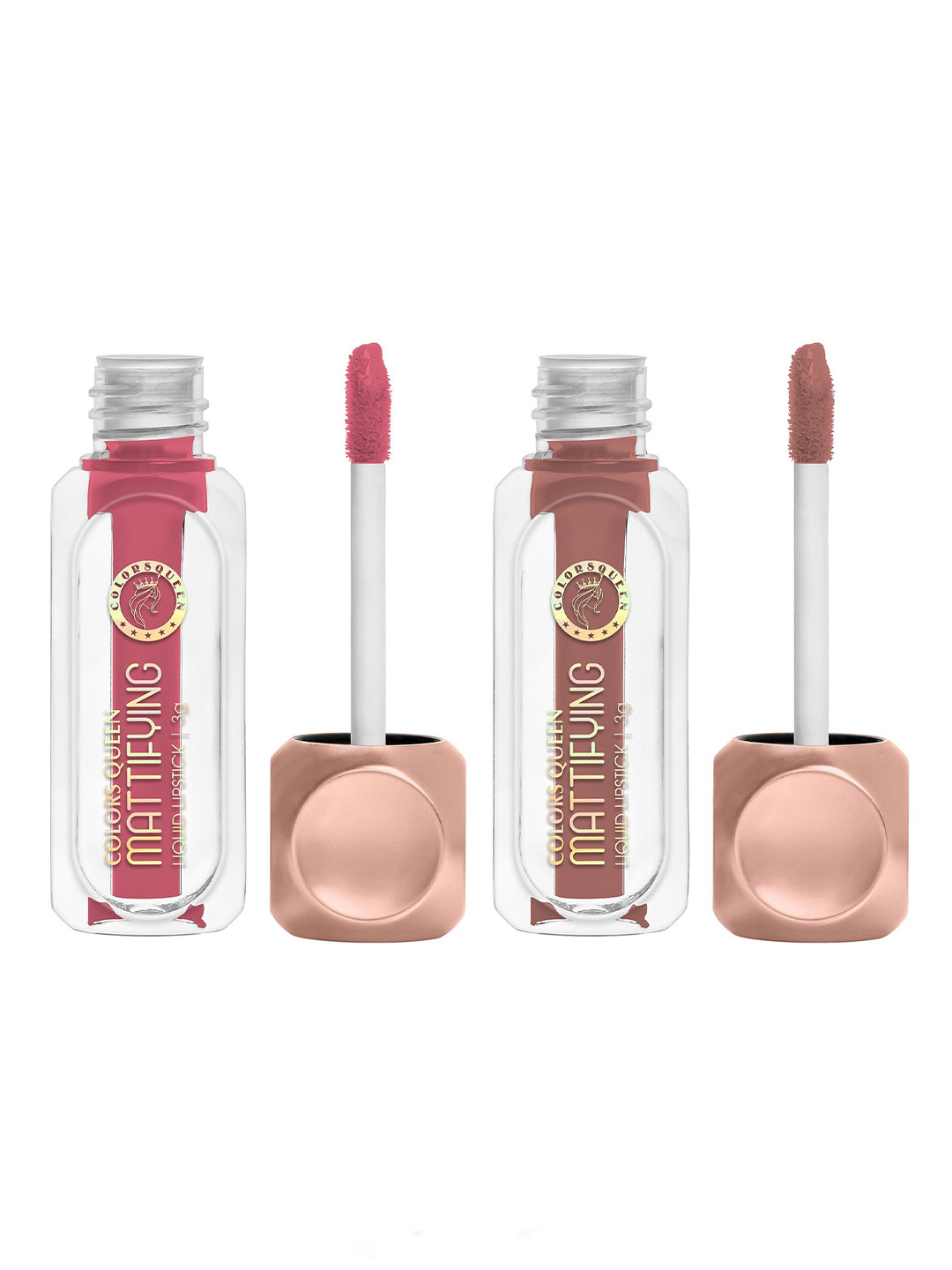 Colors Queen Mattifying Set Of 2 Non-Transfer Lipstick 3 ml Each - Poppy 12 & Naughty Nudit 14