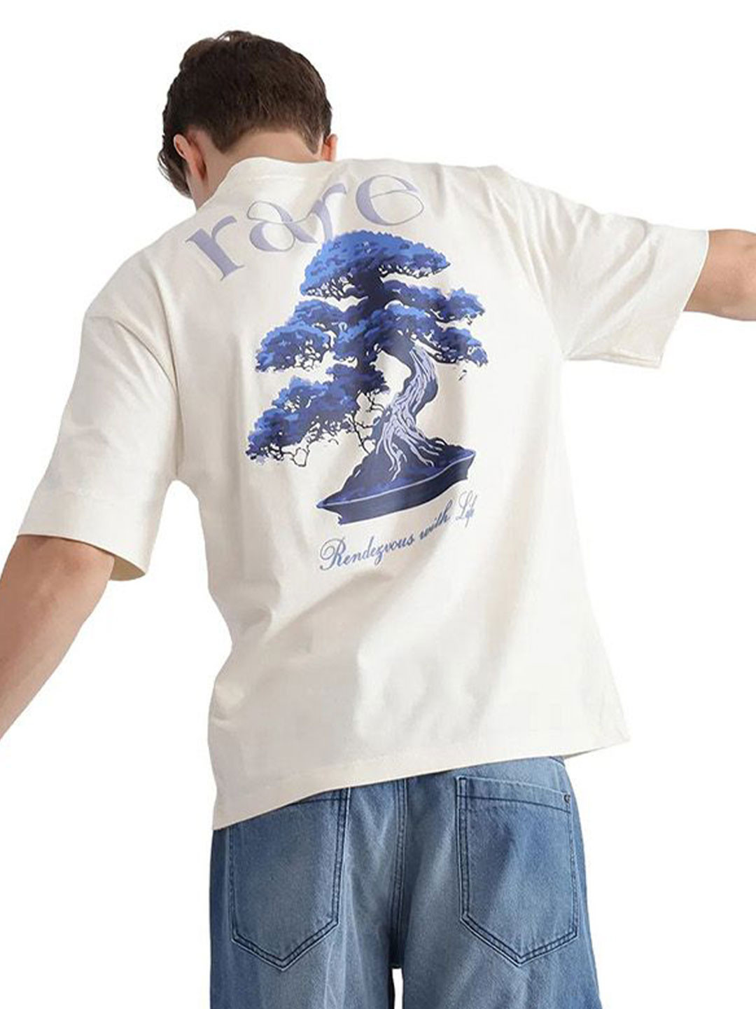 RARE RABBIT Men BONZ-1 Graphic Printed Round Neck Cotton Oversized T-shirt