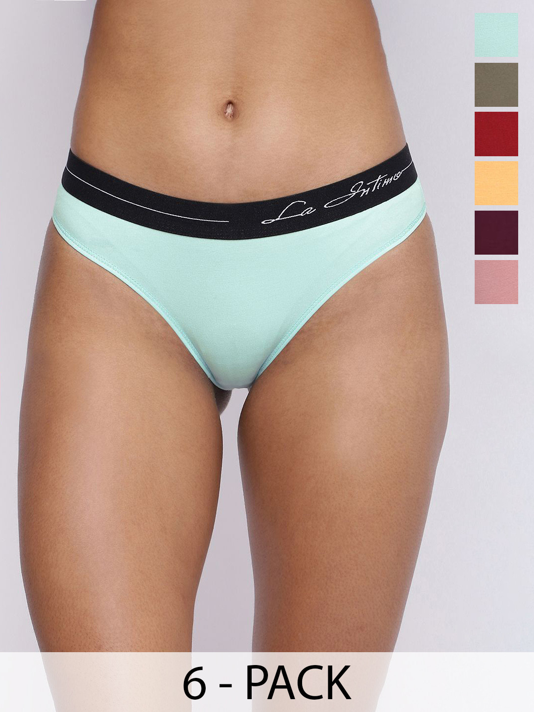 La Intimo Women Pack Of 6 Colorblock Low-Rise Bikini Briefs