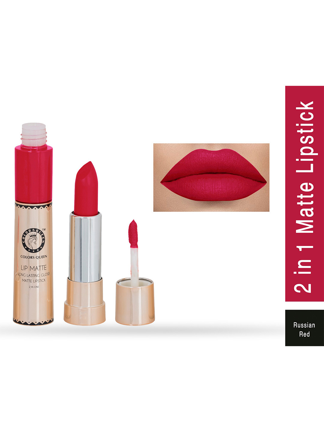 Colors Queen Lip Matte Long Lasting Gloss 2 in 1 Lipstick 8 g -  Russian Red
