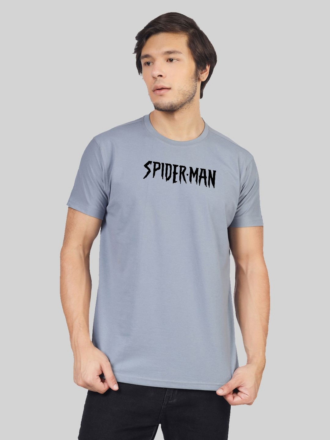 Greylongg Men Graphic Printed Round Neck Cotton Spider-Man T-shirt