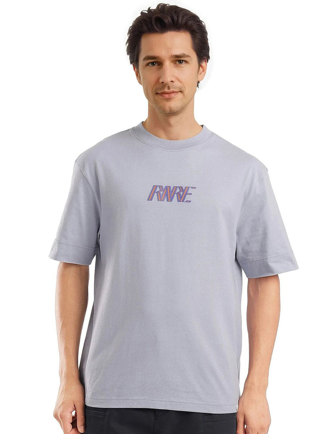 RARE RABBIT Mens Graphic Print Crew Neck Half Sleeve Boxy Fit T-Shirt