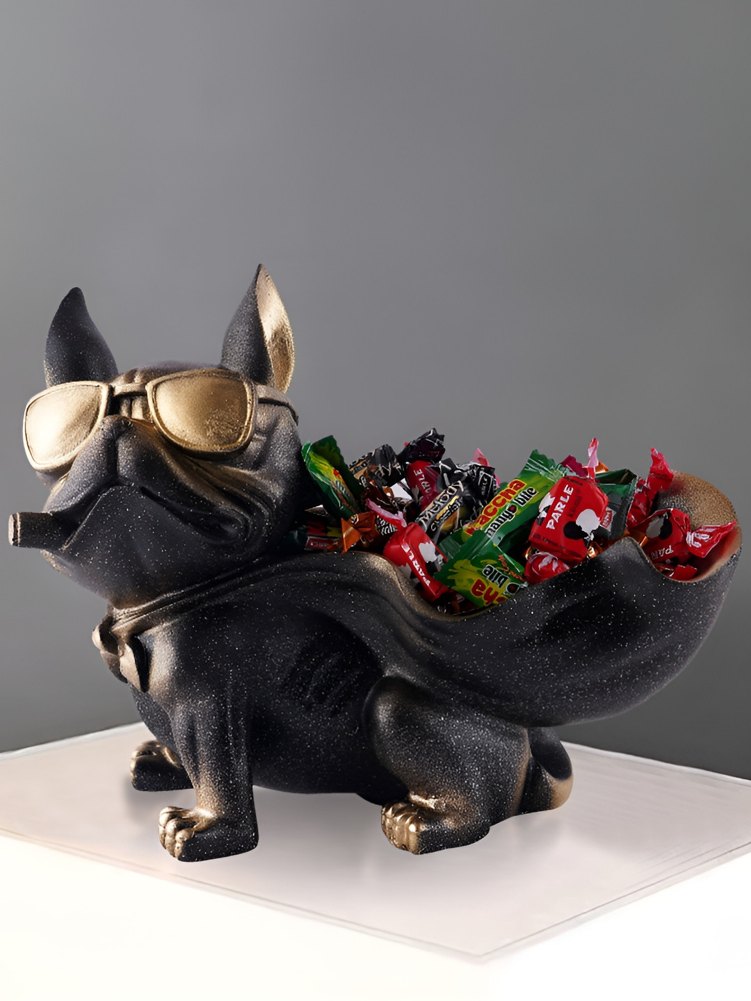 Zart Dog Black Polyresin Matte Living Room Medium Showpiece - 7 Inches