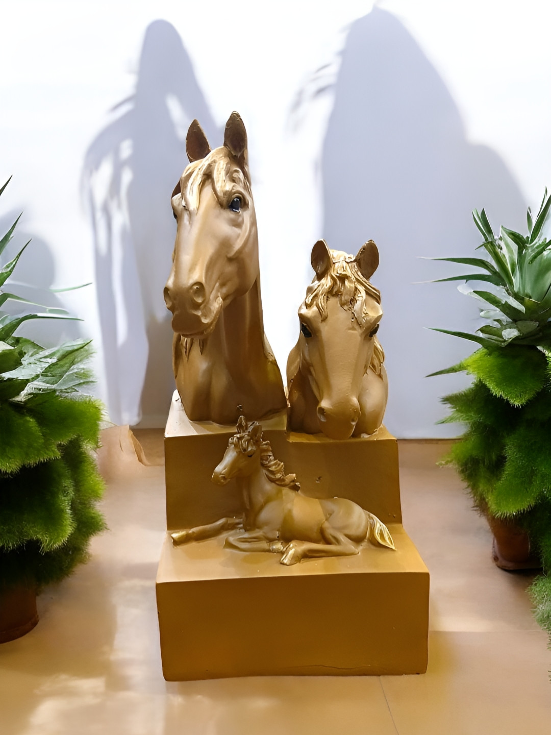 SANKALAN CREATIONS Horse with Foal Brown Polyresin Glossy Living Room Hand-Crafted Medium Showpiece -