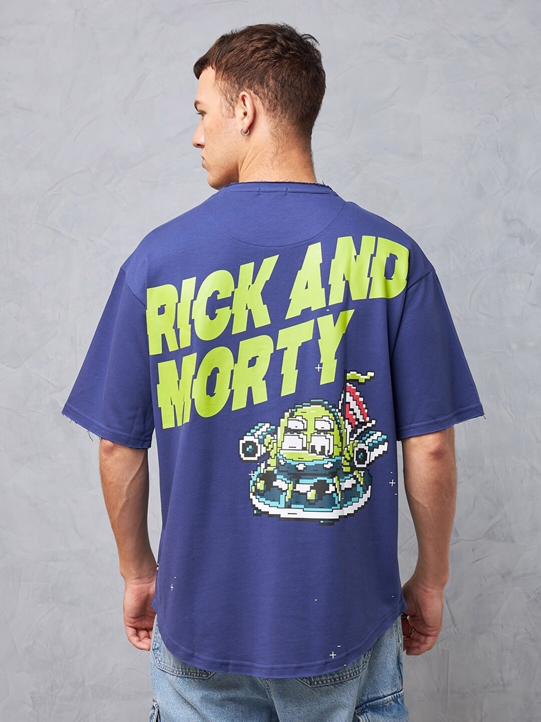Bewakoof Heavy Duty 1.0 Men Skipper Blue Rick and Morty Graphic Printed Oversized T-shirt