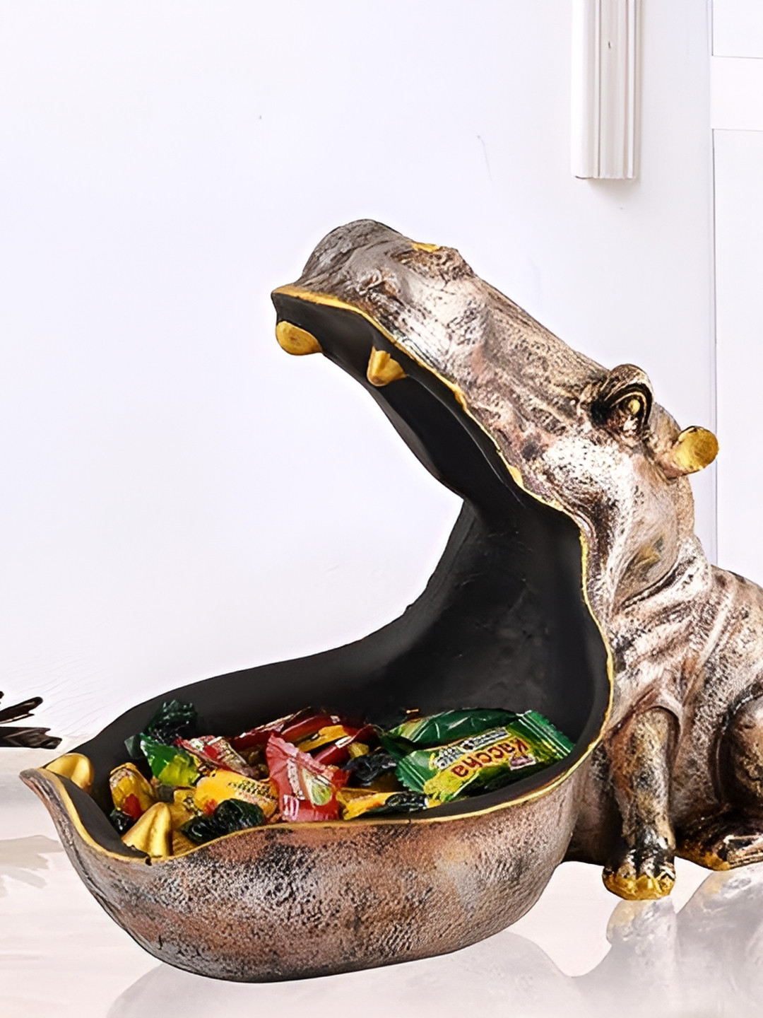 Zart Angry Hippopotamus Copper Polyresin Matte Prayer Room Medium Showpiece - 8 Inches