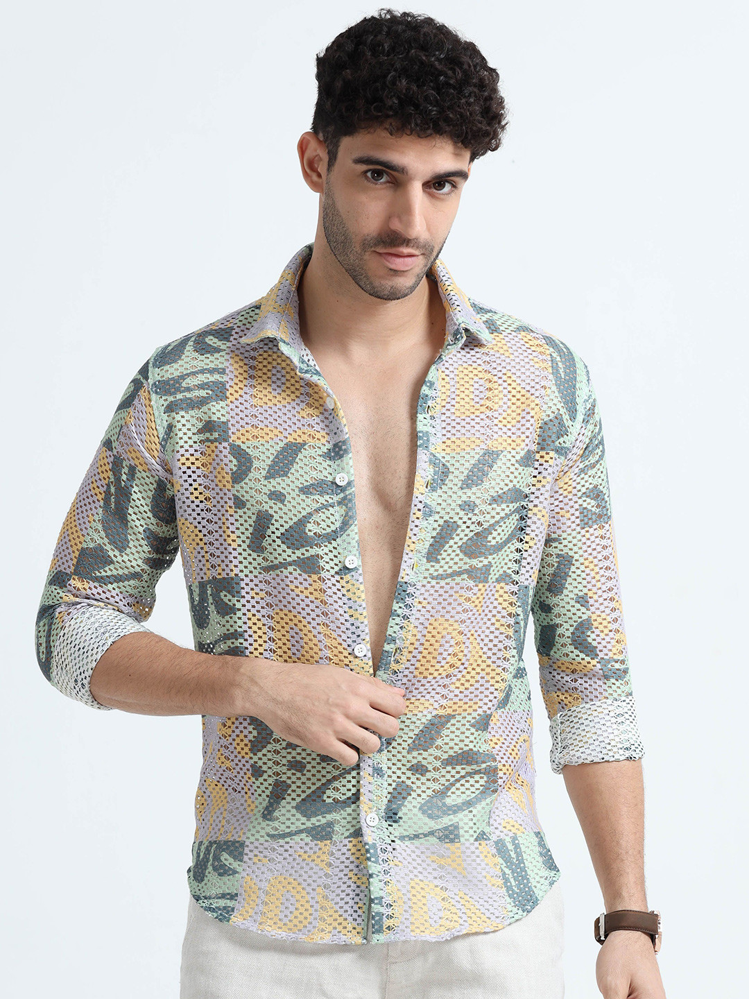 BEVDAAS Men Comfort Spread Collar Textured Cotton Relaxed Fit Casual Shirt