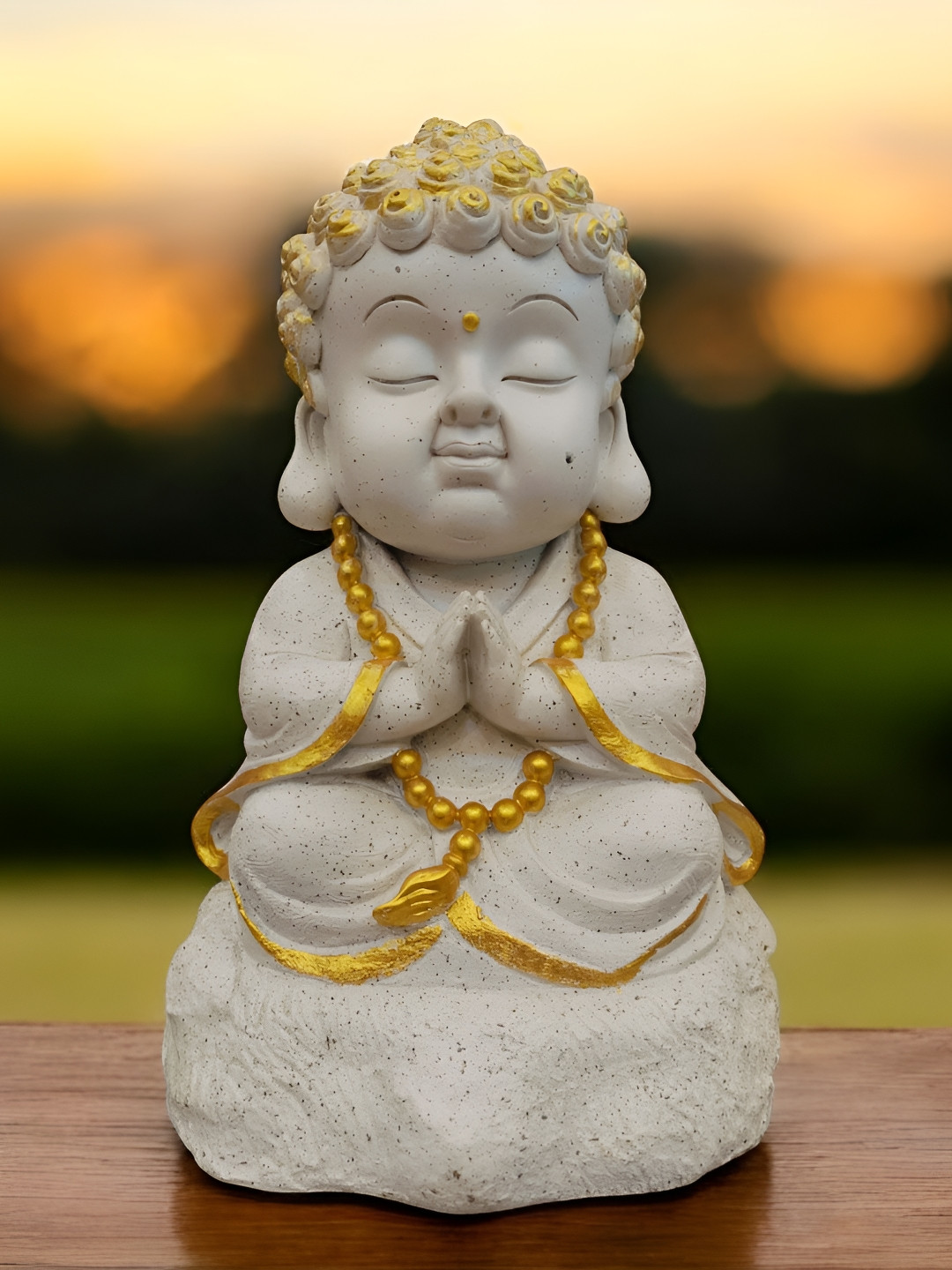 Vrinban International Sitting Buddha White Polyresin Natural Home Office Medium Showpiece -