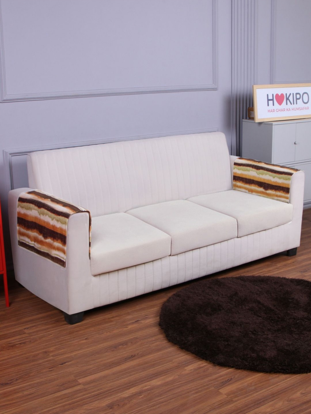 HOKIPO Multicolor Pack Of 2 Stripes Printed Sofa Armrest Cover