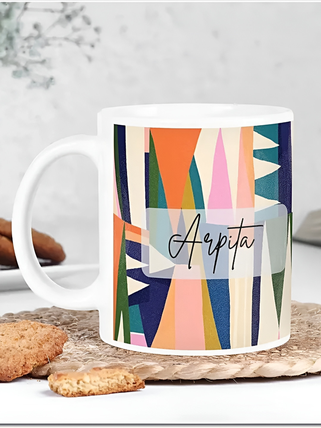 fnp Dotted Shaped Peach Typography Ceramic Handmade Mug-325ml