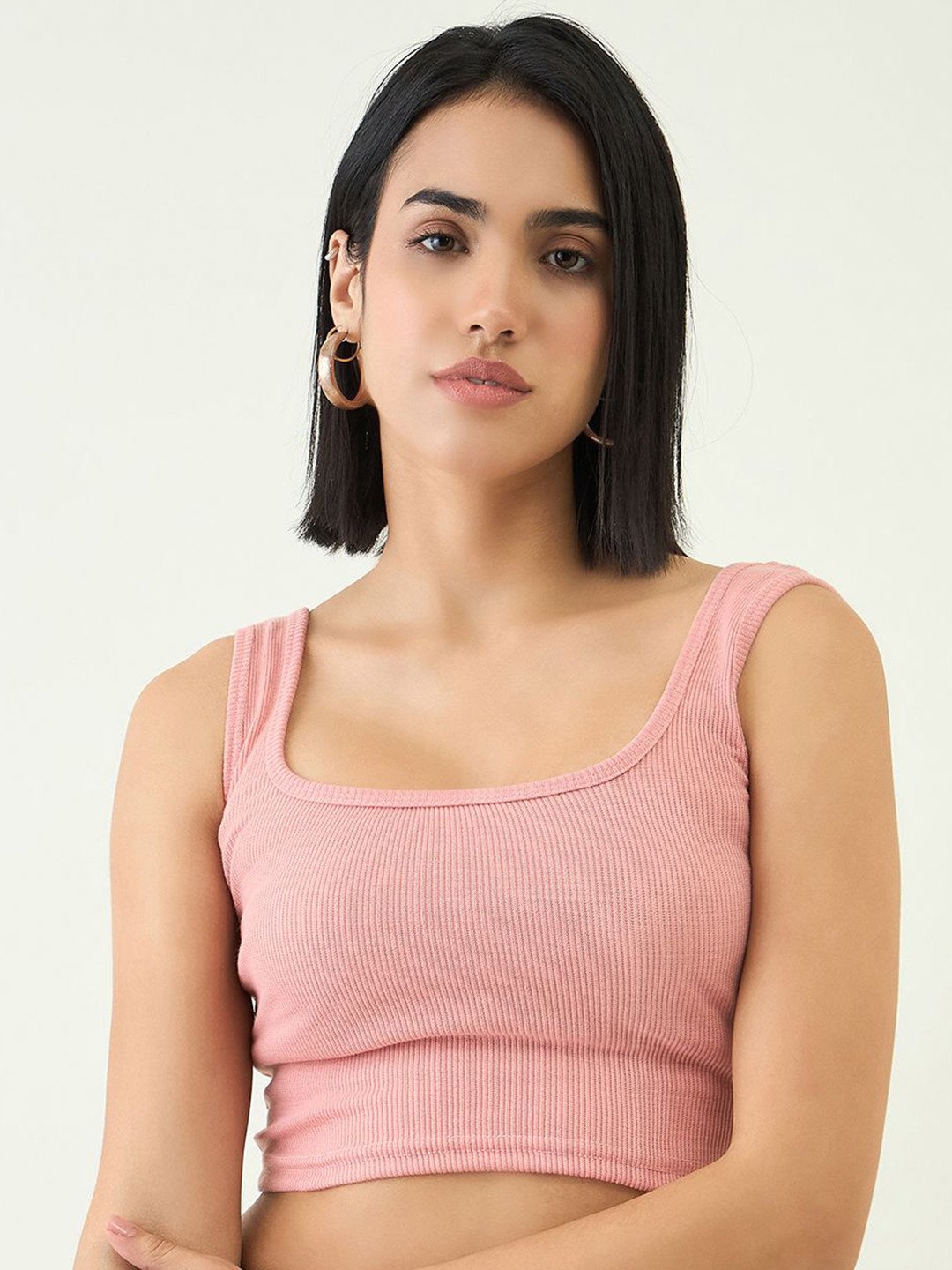 bearbrother Square Neck Sleeveless Regular Fit Crop Tank Top