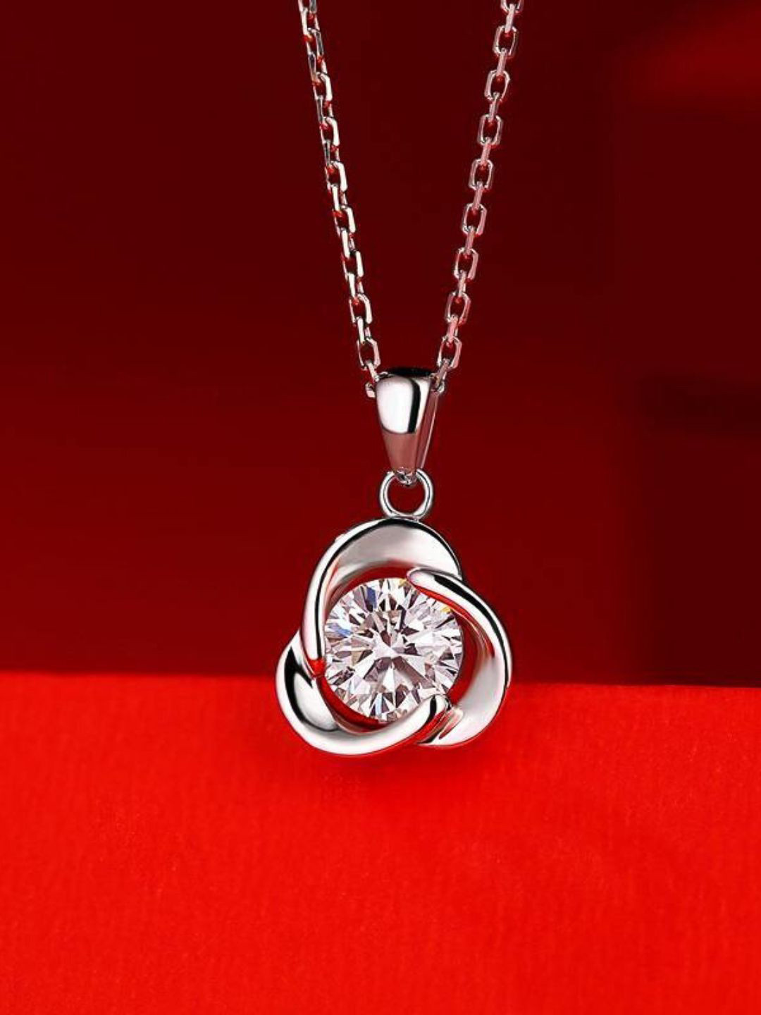 CAUER 925 Sterling Silver Rhodium-Plated Floral Pendants with Chains