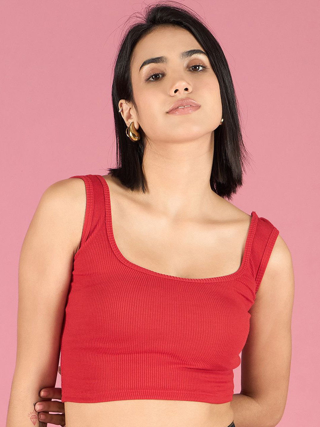 bearbrother Square Neck Sleeveless Regular Fit Crop Tank Top