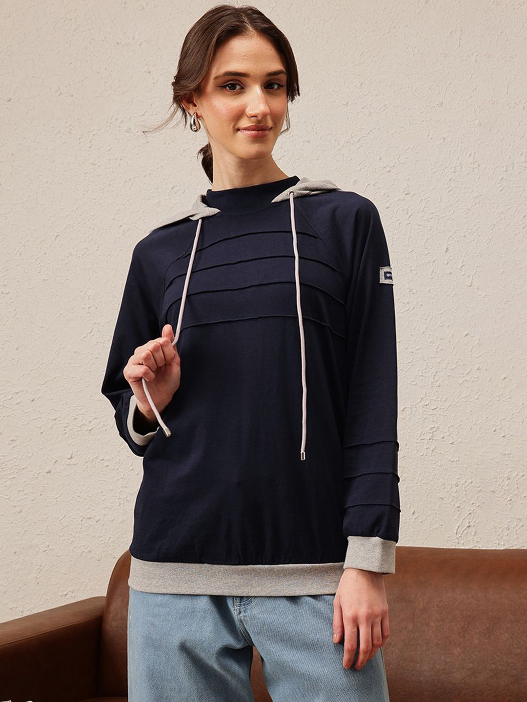 QUIERO Women Striped Drop-Shoulder Sleeves Bio Finish Cut Outs T-shirt