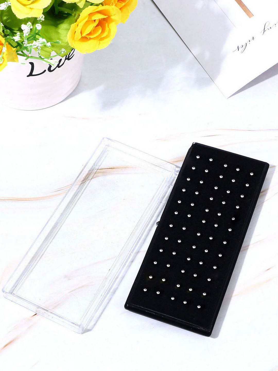 VAMA Women Set of 60 Pcs Silver Piercing Diamond Stone Pierced Studs Nosepin