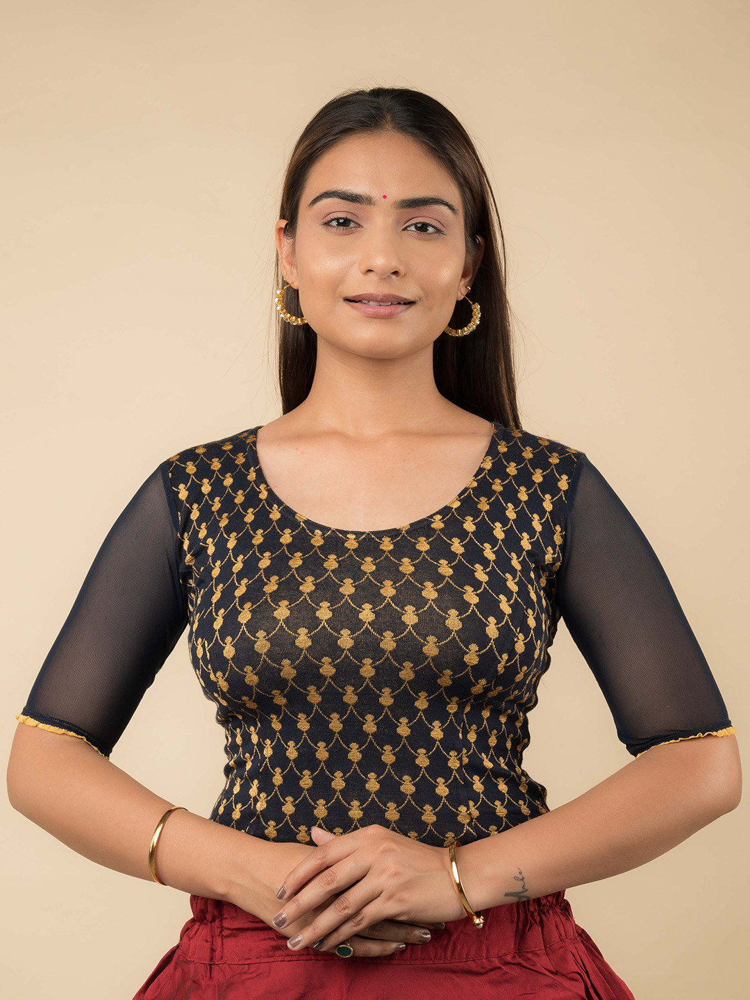 Bindigasm's Advi Patterned Stretchable Saree Blouse