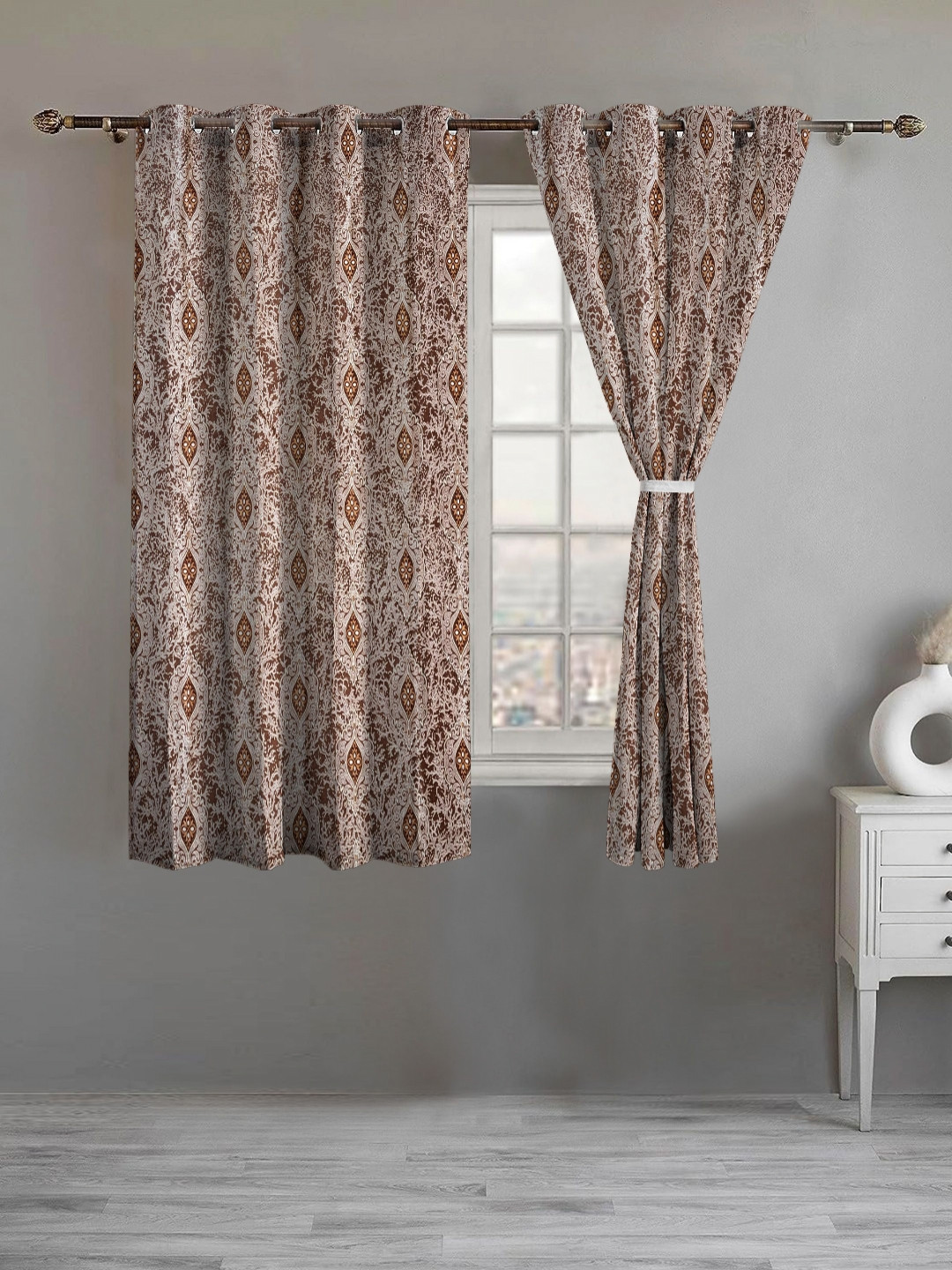 Lunar Days Grey Set of 2 Floral Room Darkening Window Curtain