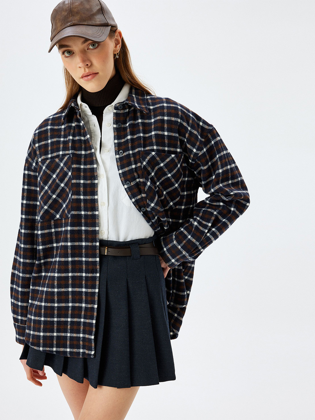 Koton Women Windowpane Checks Opaque Checked Casual Shirt