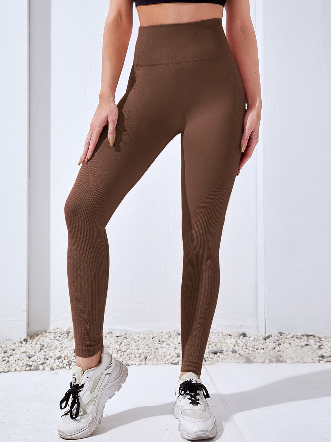 StyleCast Women Solid Ribbed Detailing Leggings