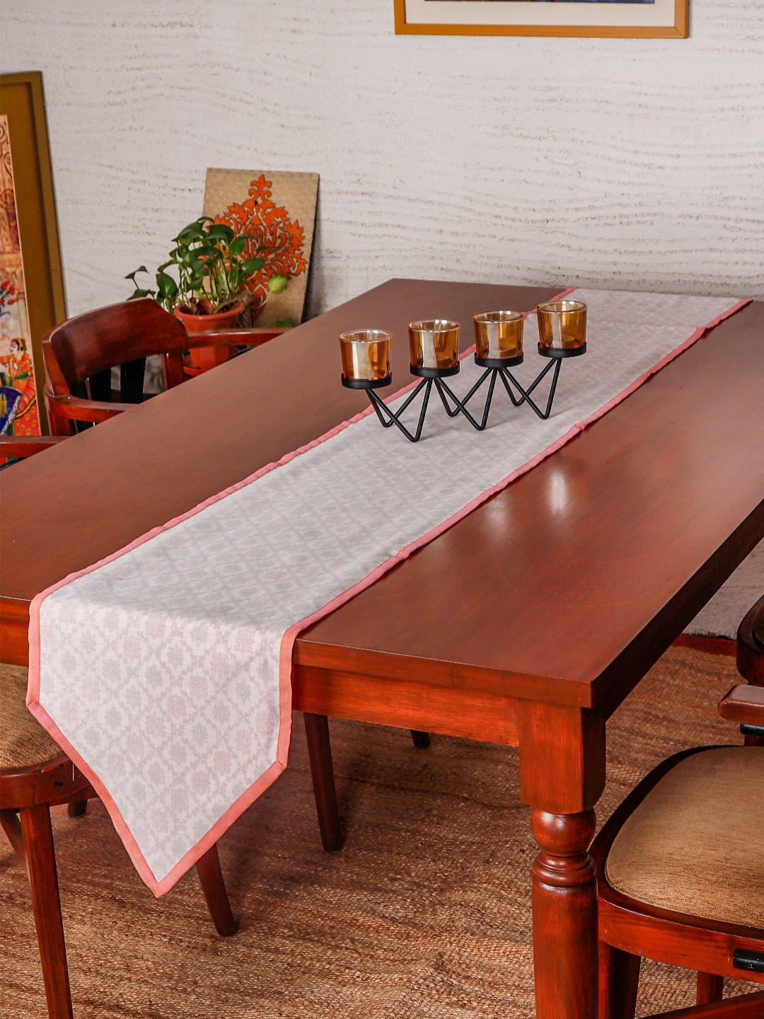 ZEBA Orange-Color Printed Hexagonal Table Runner