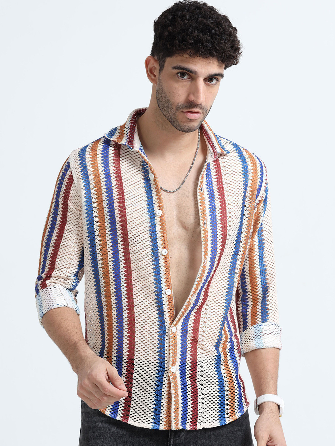 BEVDAAS Men Comfort Spread Collar Textured Cotton Relaxed Fit Casual Shirt