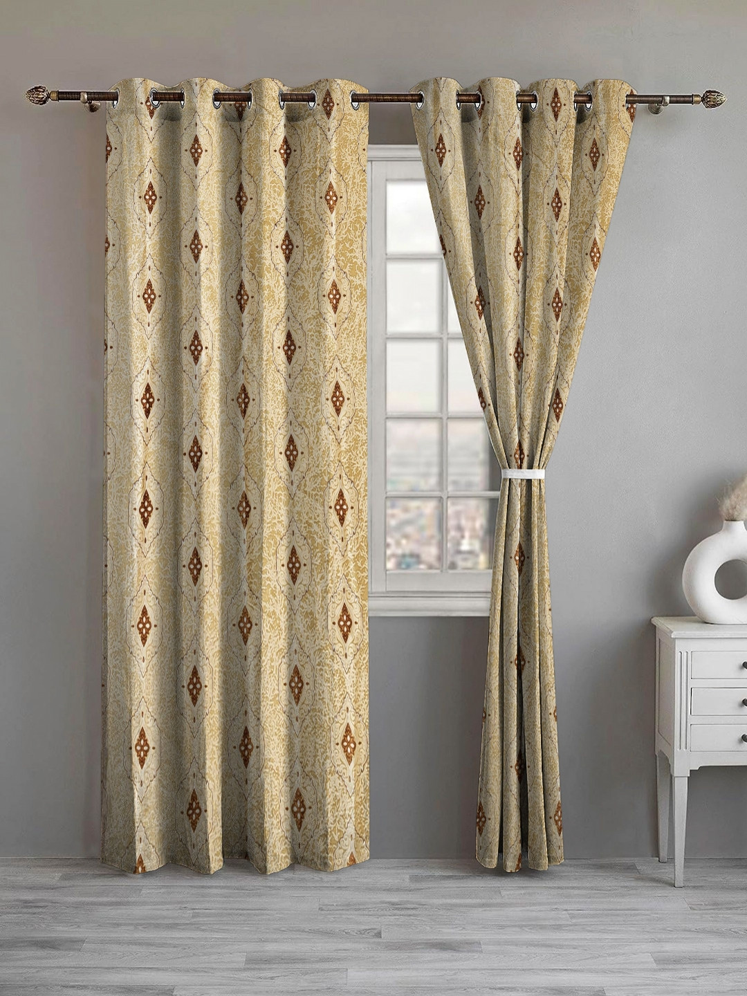 Lunar Days Grey Set of 2 Floral Room Darkening Door Curtain