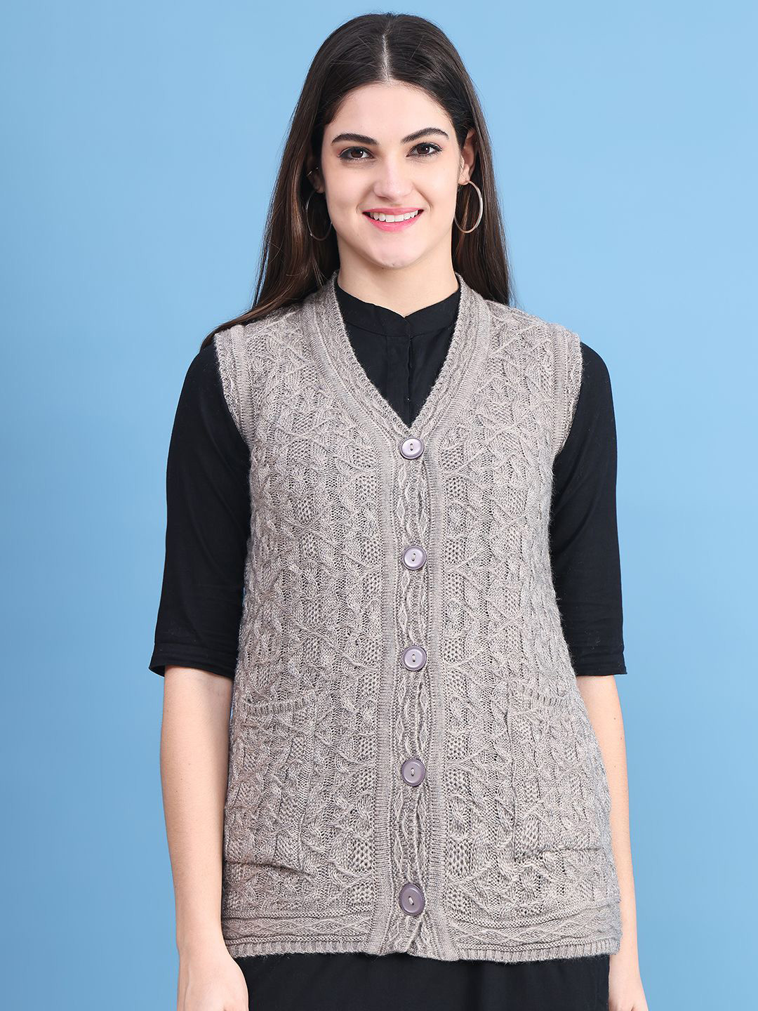 VANYA Women Cable Knit V-Neck Cardigan