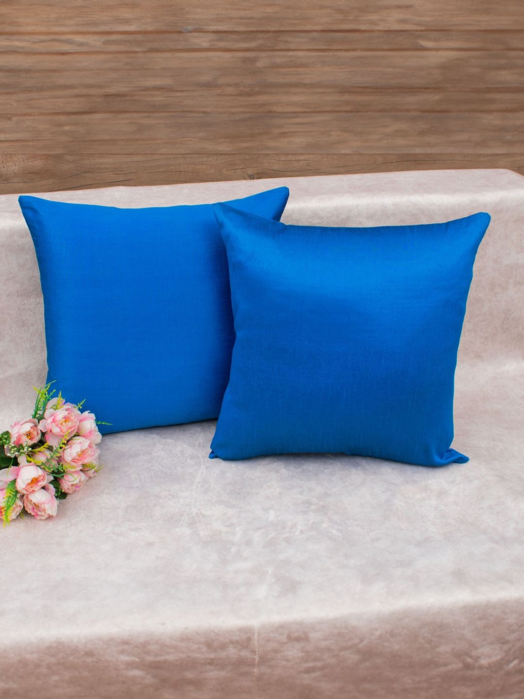 RoyalDeco Teal Silk Durable 2 Pcs Square Cushion Covers - 12 x 12 In