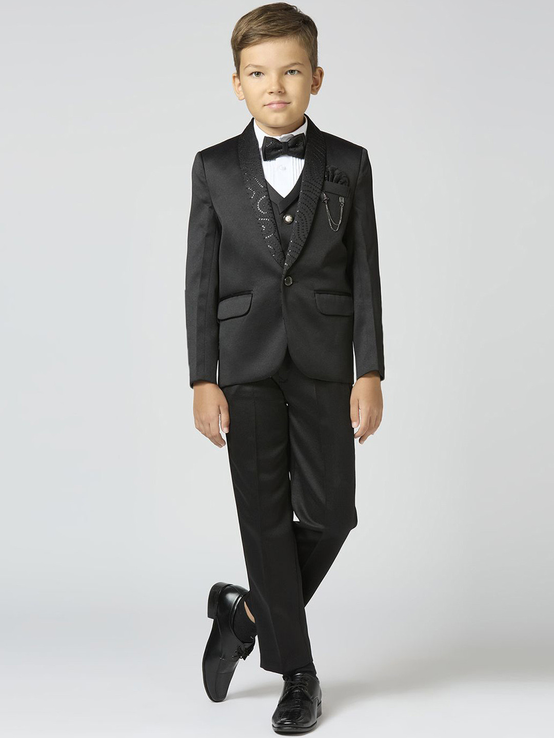 YK Boys 5-Pcs Sequin Collar Single Breasted Suit