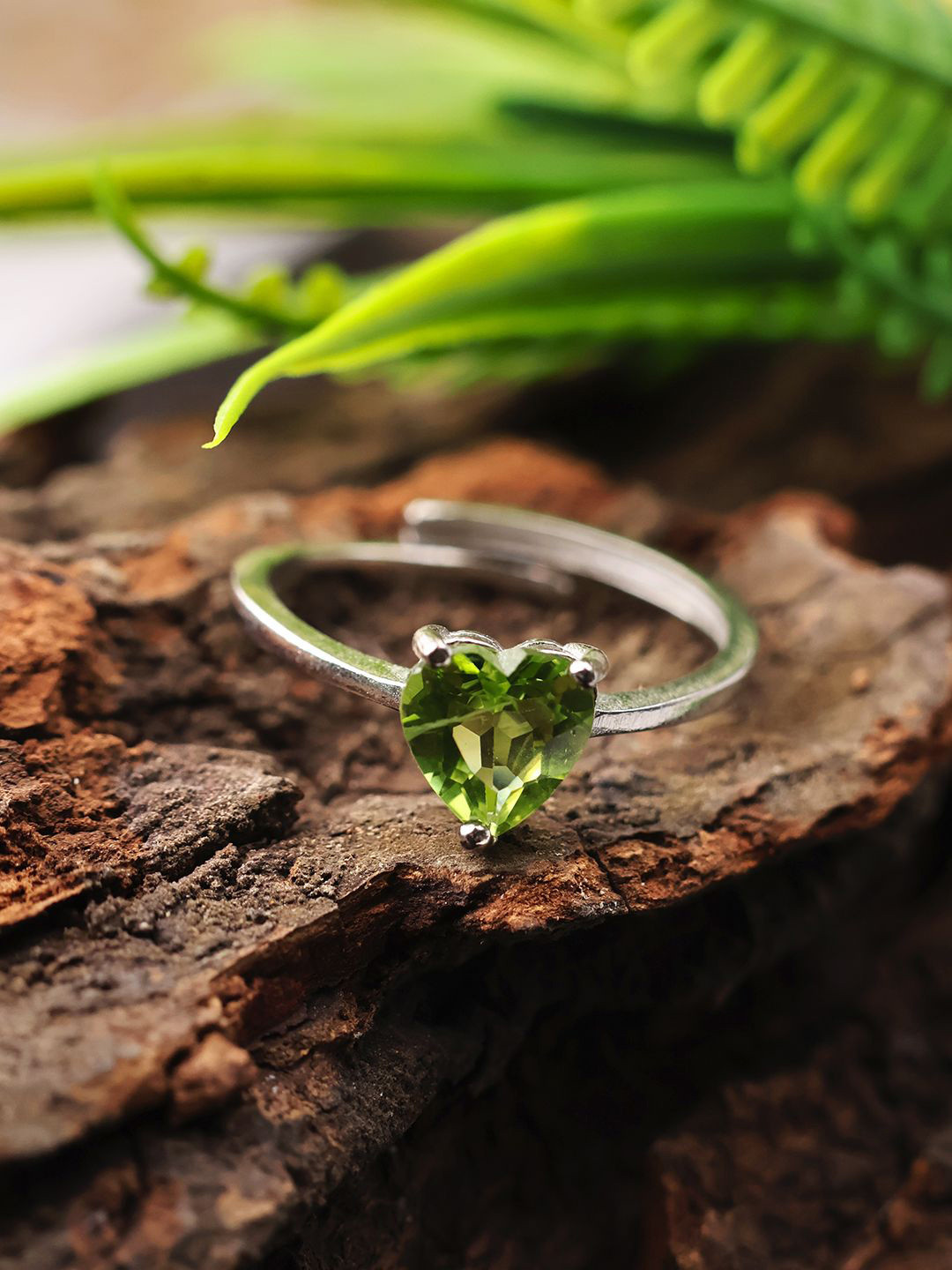 Shubhanjali 925 Silver Peridot Heart Gemstone Ring