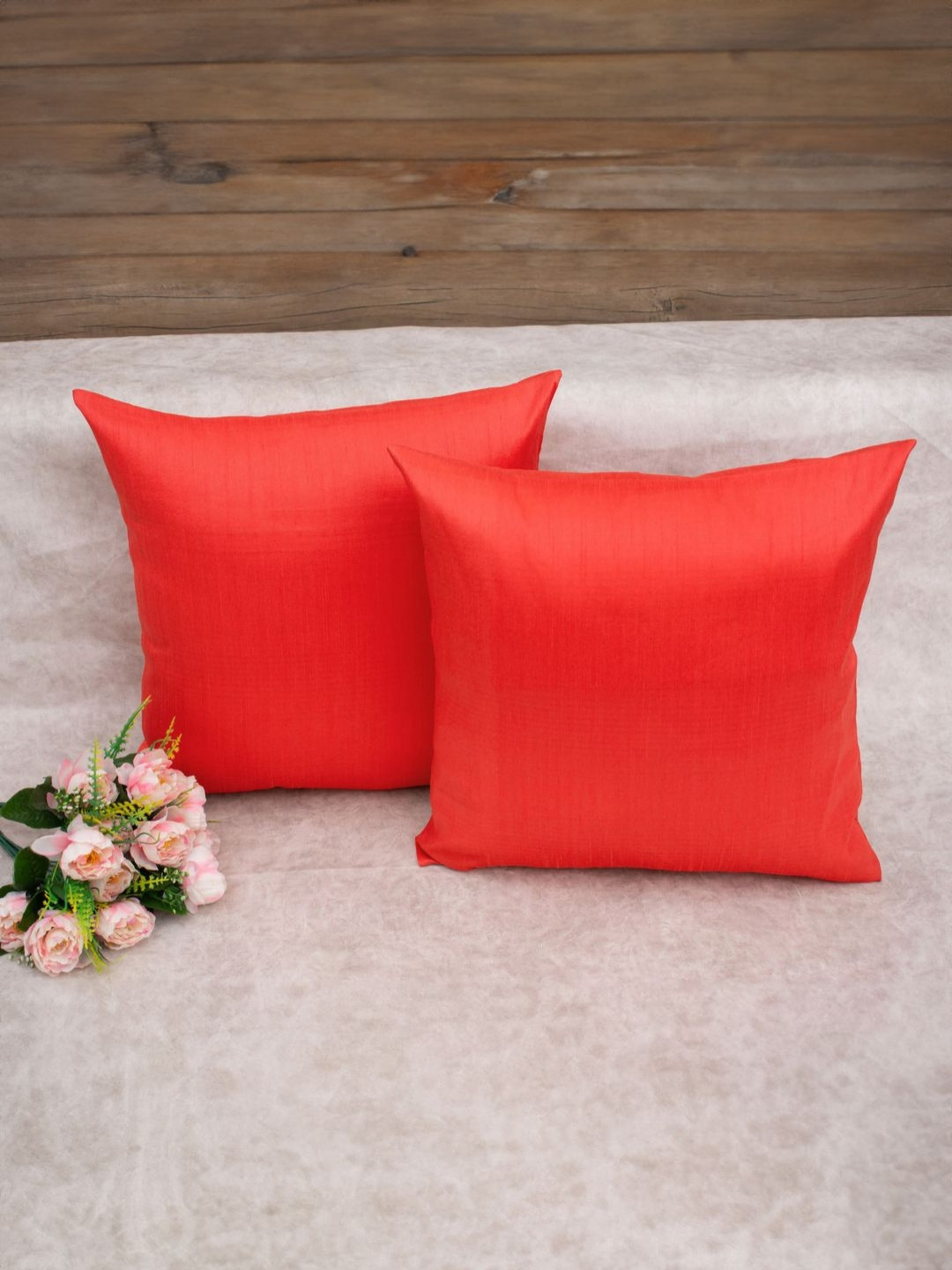 RoyalDeco Coral Silk Color Fastness 2 Piece Square Cushion Covers - 24 x 24 Inches
